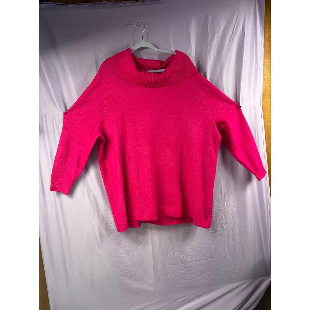 Lane Bryant Hot Pink Cowl Neck Sweater Metallic Knit Plus Size 26/28 Stretch